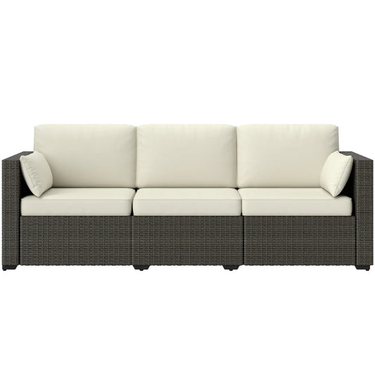 3-Seater Outdoor Sofa, PE Rattan Patio Couch, Cream White Patio Furniture Sets Cream White, Brown at Gallery Canada