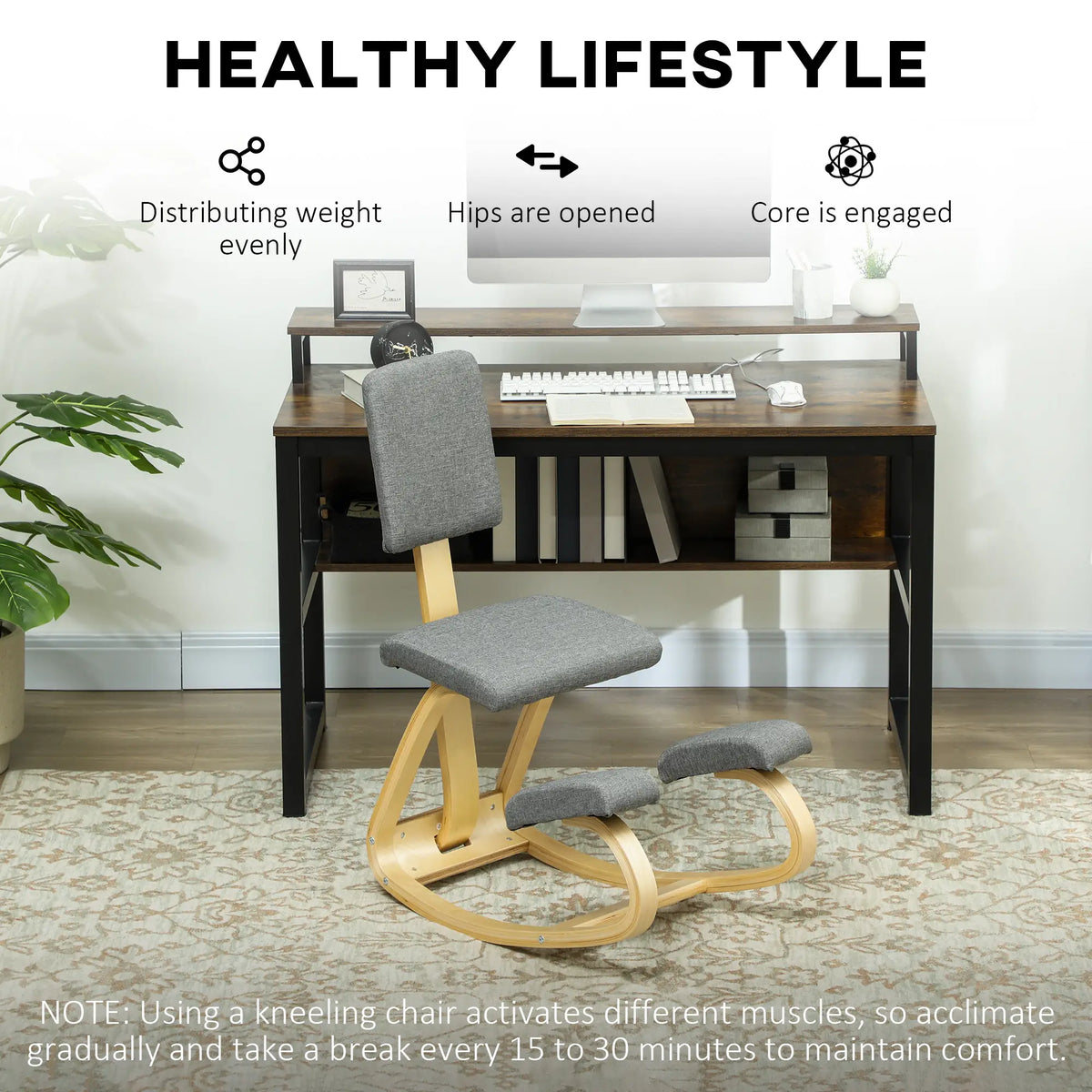 Ergonomic Kneeling Chair, Rocking Wood Kneel Stool, Grey Office Chairs at Gallery Canada