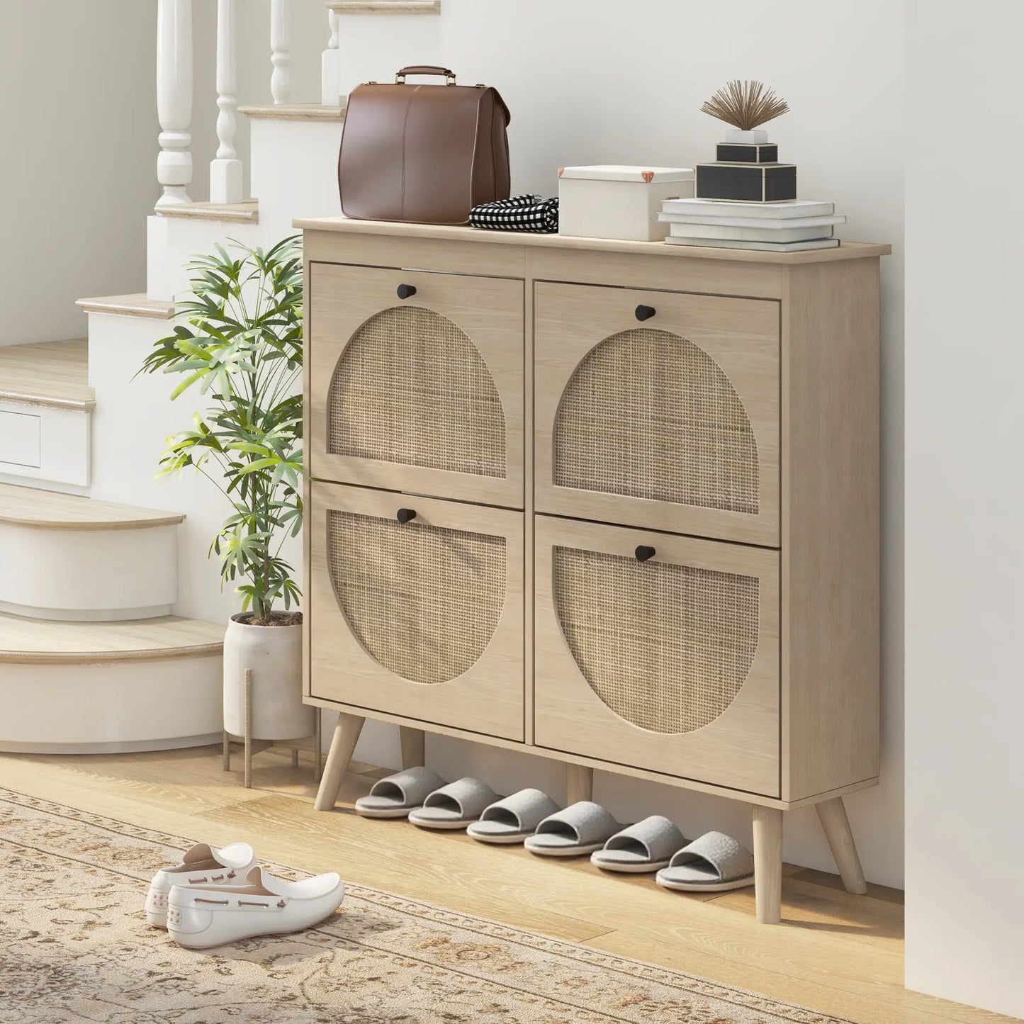 Shoe Cabinet, 4 Flip Drawers, Adjustable Shelves, Holds 20 Pairs, Oak Shoe Storage Cabinets & Racks at Gallery Canada