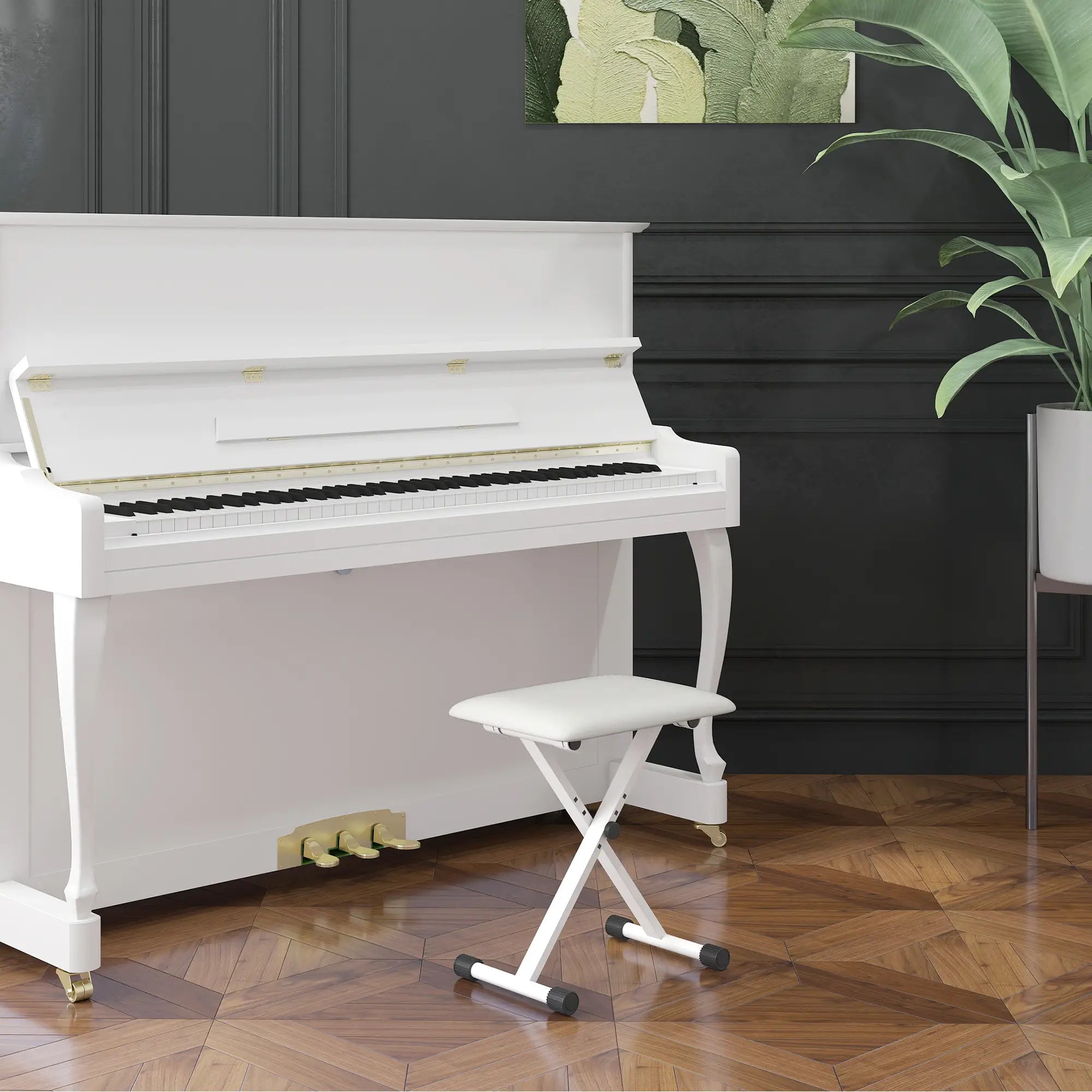 Adjustable Piano Bench, X-Style Folding Piano Stool with Padded Seat, Non-Slip Rubber Feet, Keyboard Chair, White Piano Benches at Gallery Canada