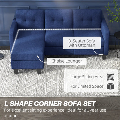 L-Shaped Sofa, 3 Seater Sectional Couch with Ottoman, Dark Blue 3-Seater Sofas at Gallery Canada