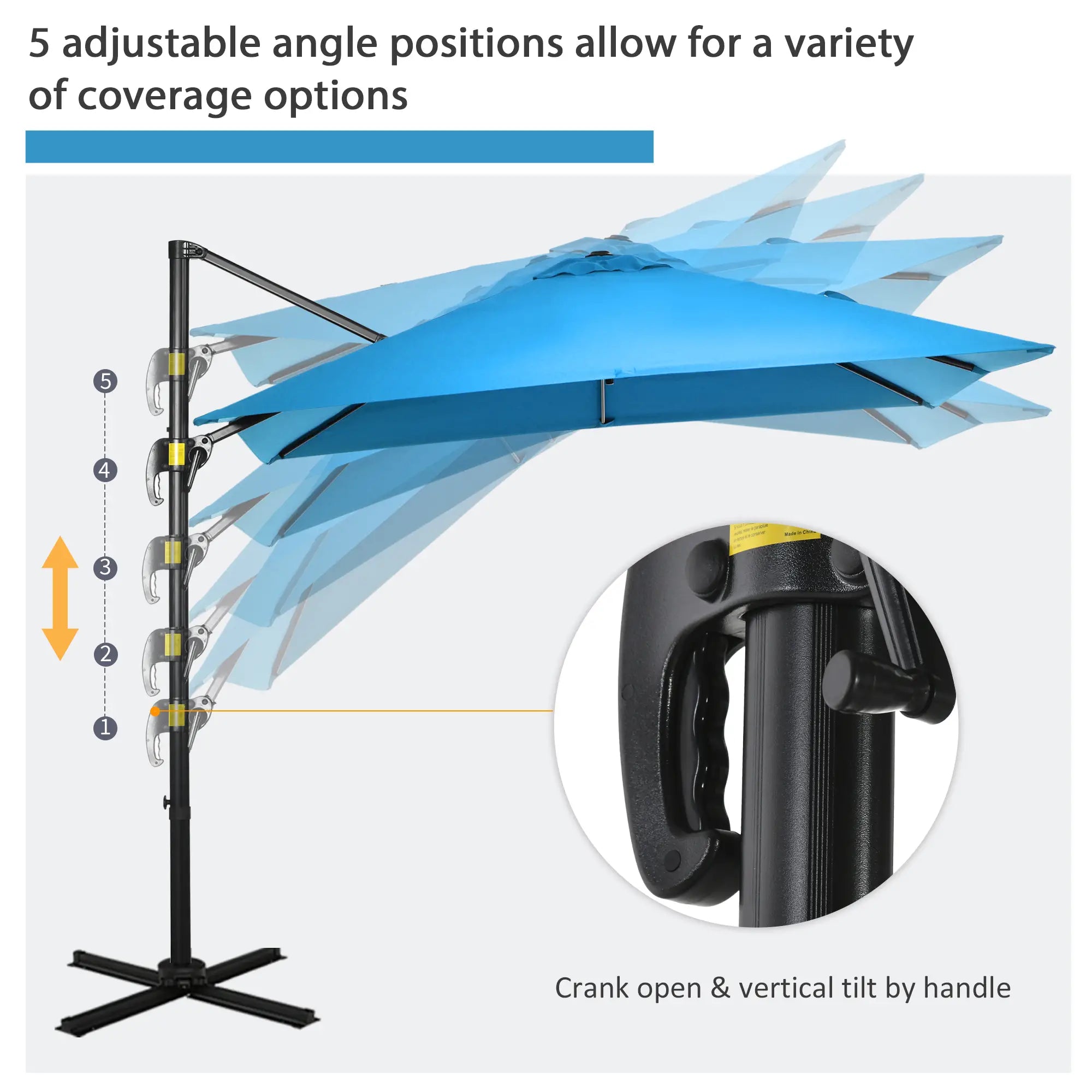 8' x 8' Square Patio Umbrella, 360° Rotation, Aluminum Cantilever, Turquoise Offset Cantilever Umbrellas at Gallery Canada