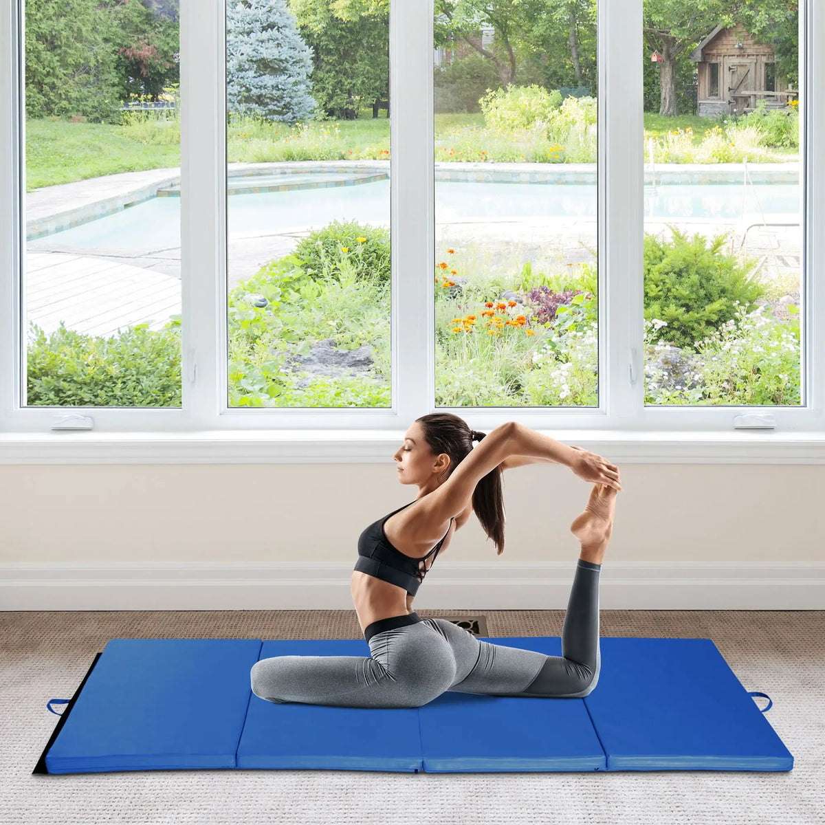 4'x8'x2" Folding Tumbling Mat, Exercise Mat With Handles, Dark Blue Gymnastics Mats at Gallery Canada