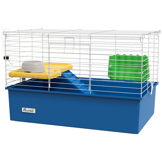 18.5" Small Animal Cage, Water Bottle, Food Dish, Platform, Ramp, Blue Houses & Habitats Blue, White at Gallery Canada