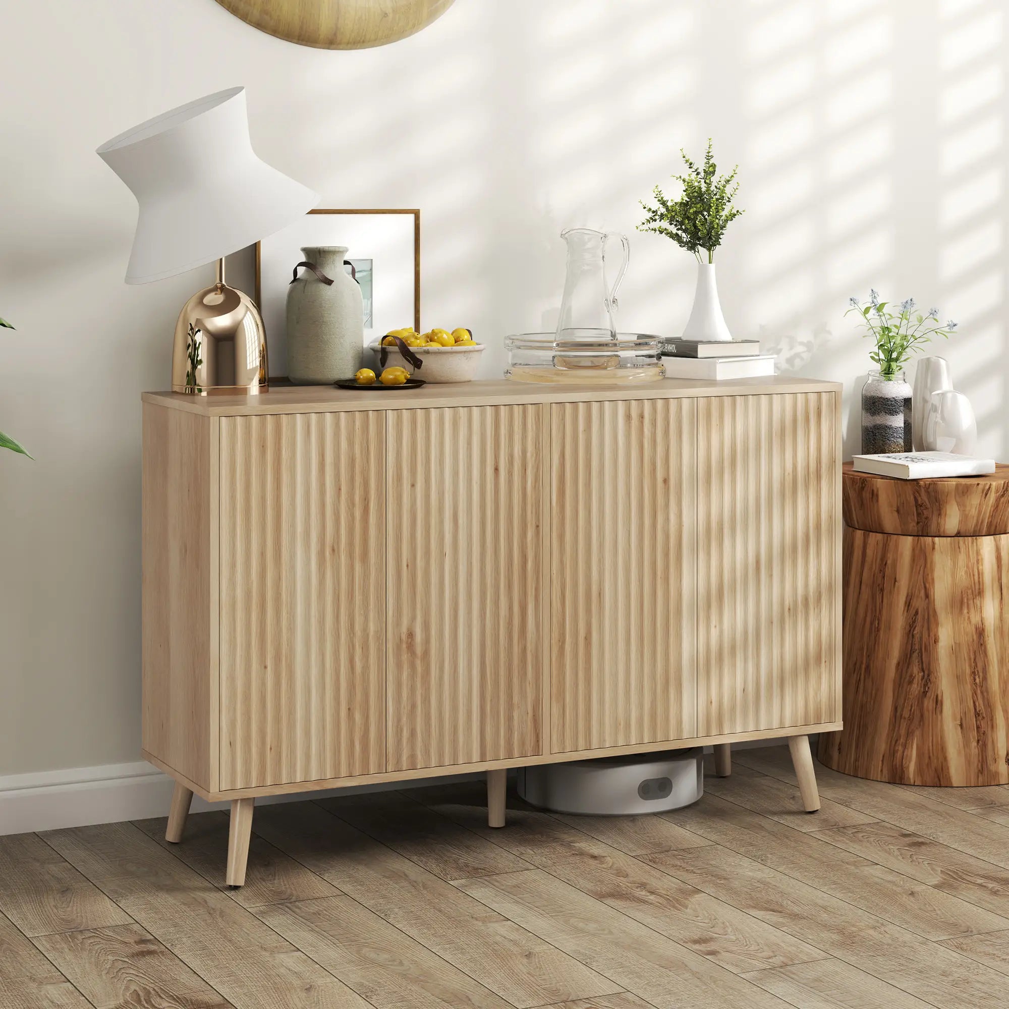 Modern Fluted Buffet Cabinet, Adjustable Shelves, Wood Legs, Oak Storage Cabinets at Gallery Canada