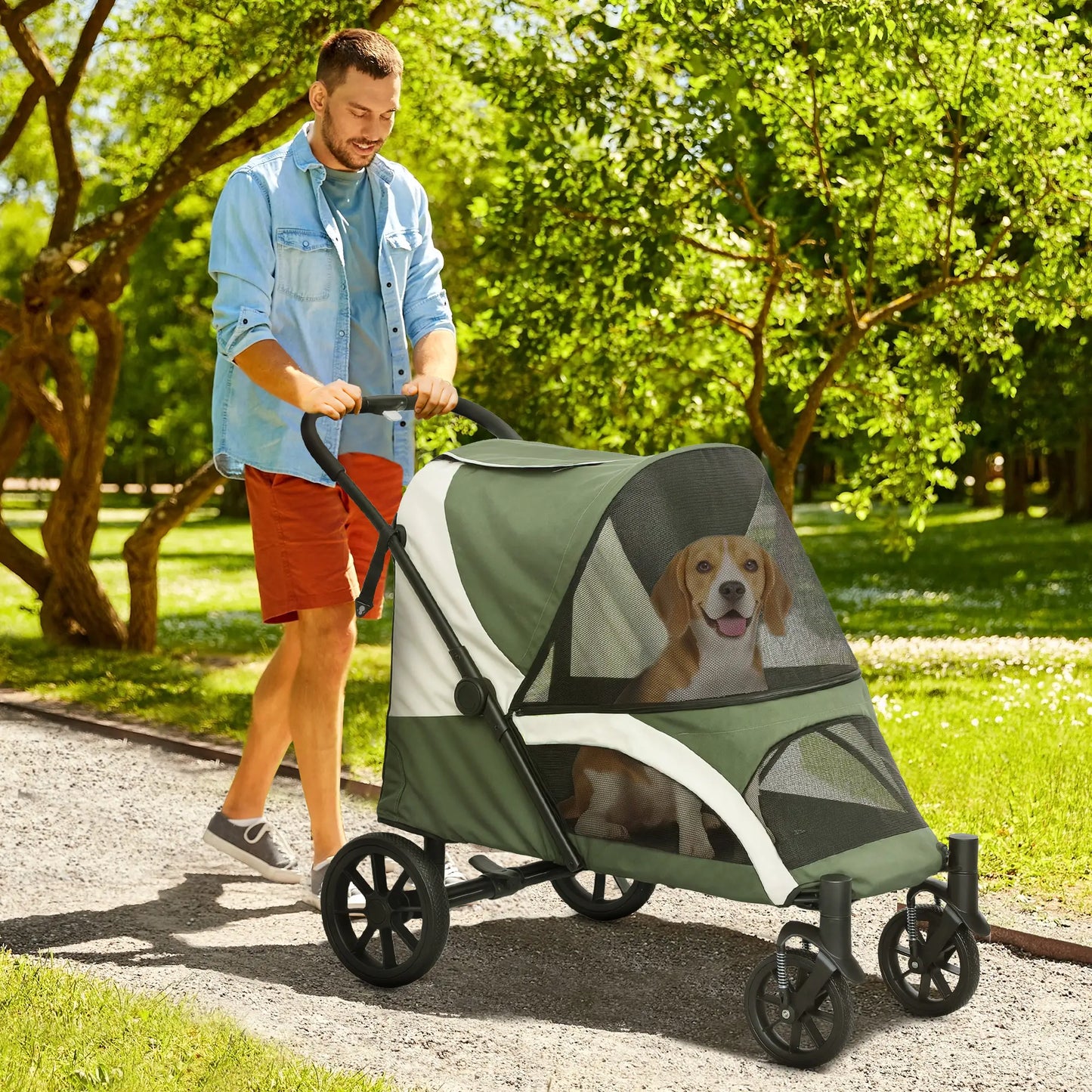 Foldable Pet Stroller, Large Dogs, Four Big Wheels, Dark Green Dog Bike Trailers & Strollers at Gallery Canada