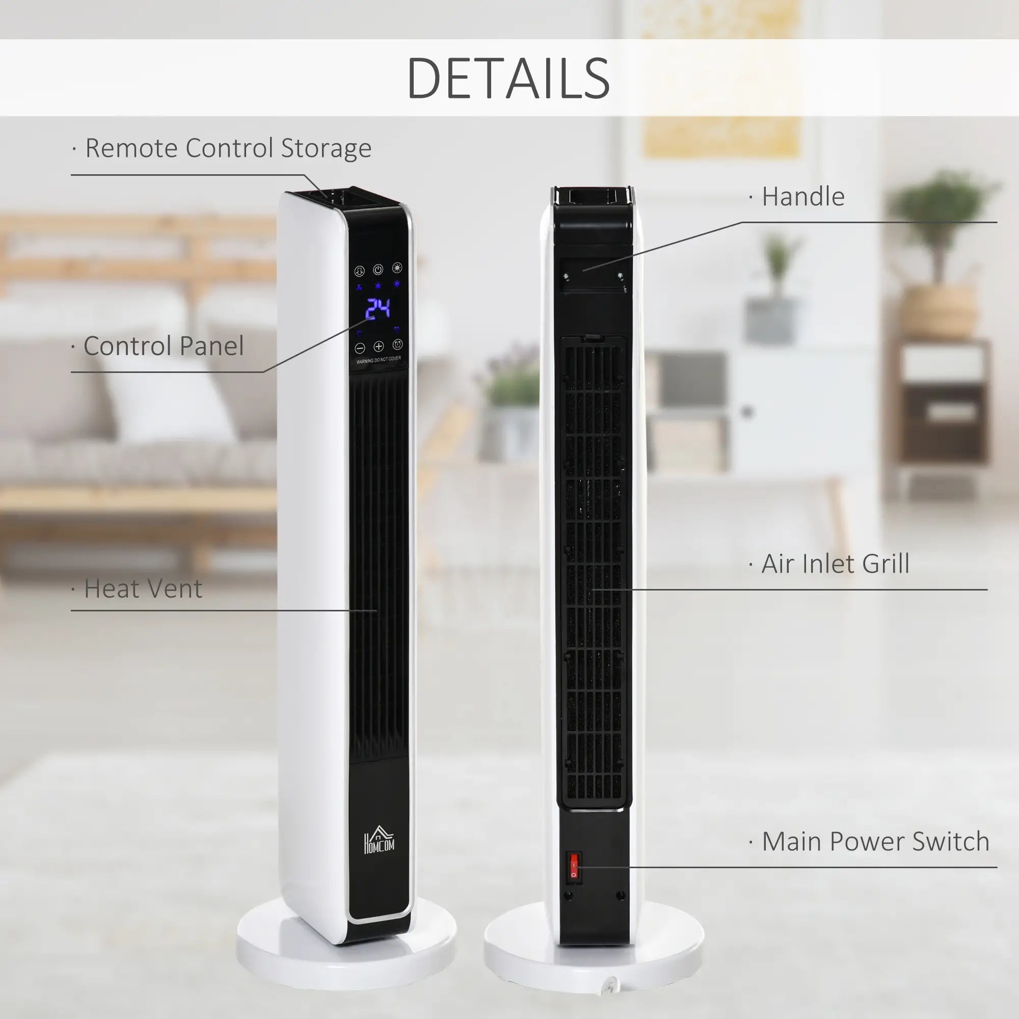 Ceramic Tower Heater, Oscillating, Remote, Timer, 750W/1500W Electric Tower Heaters at Gallery Canada