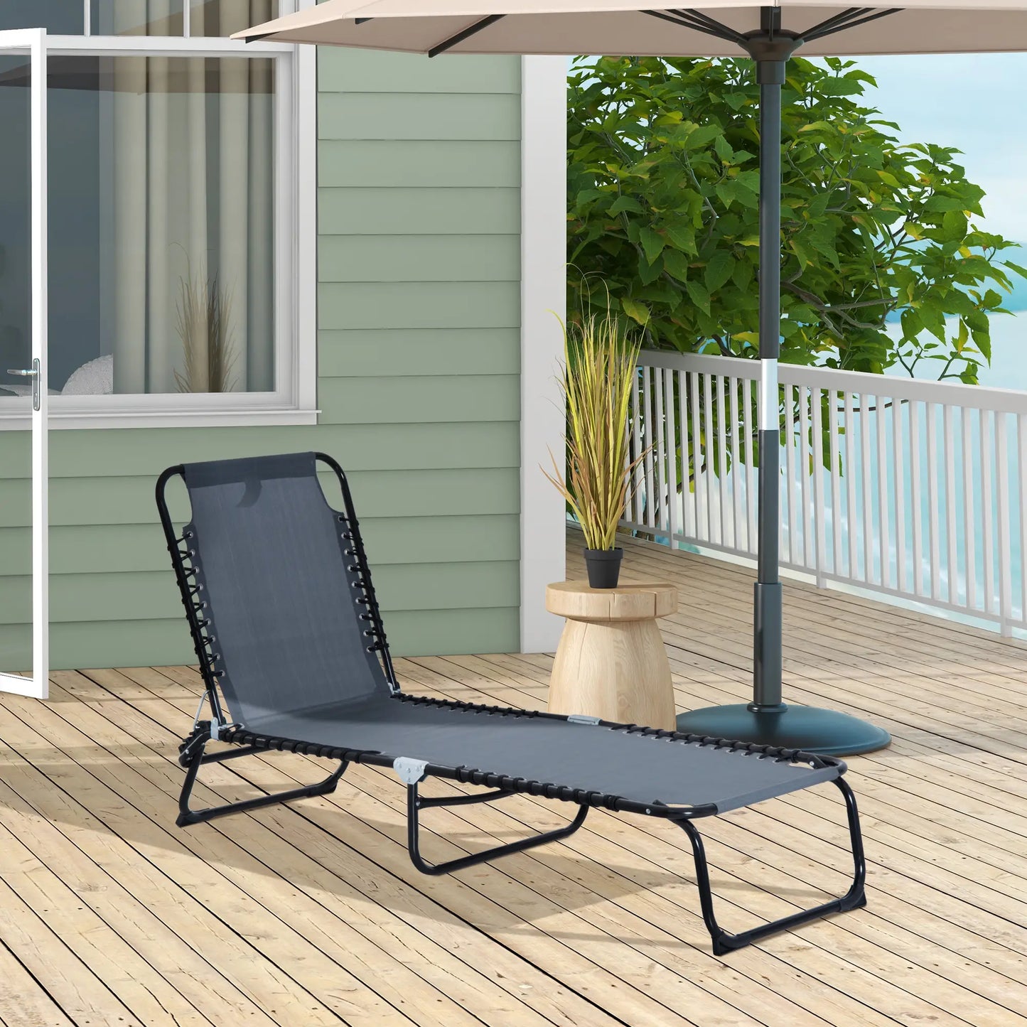 Adjustable Folding Lounge Chair, 4-Level Reclining, Grey Lounger Chairs at Gallery Canada