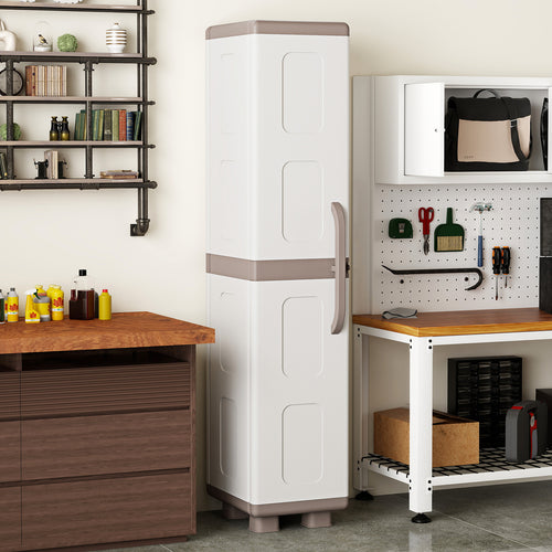 Plastic Kitchen Pantry, 4 Adjustable Shelves, Single Door, Beige