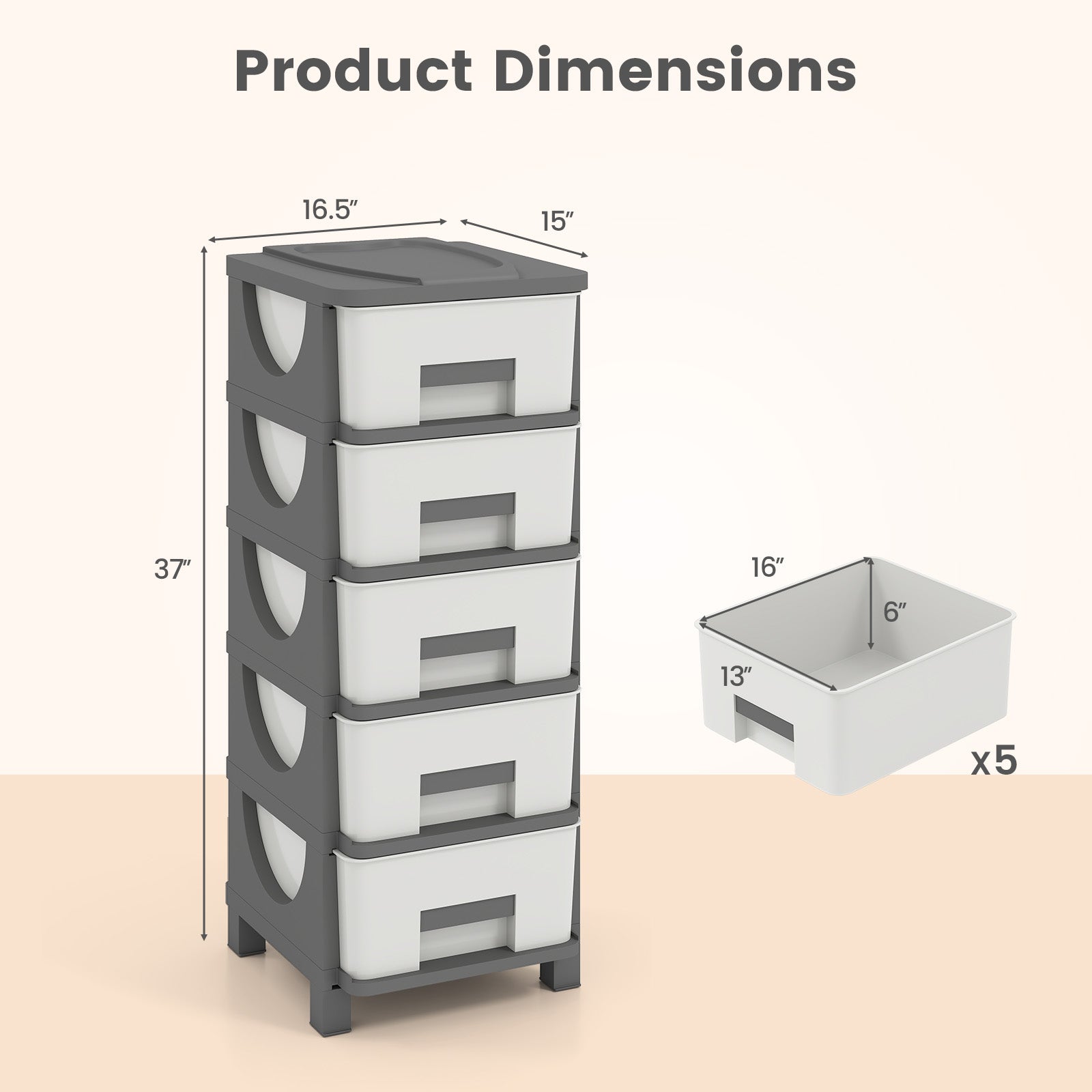 Plastic Storage Organizer, Compact Drawer Cabinet Side Table, Gray Dressers & Chests at Gallery Canada
