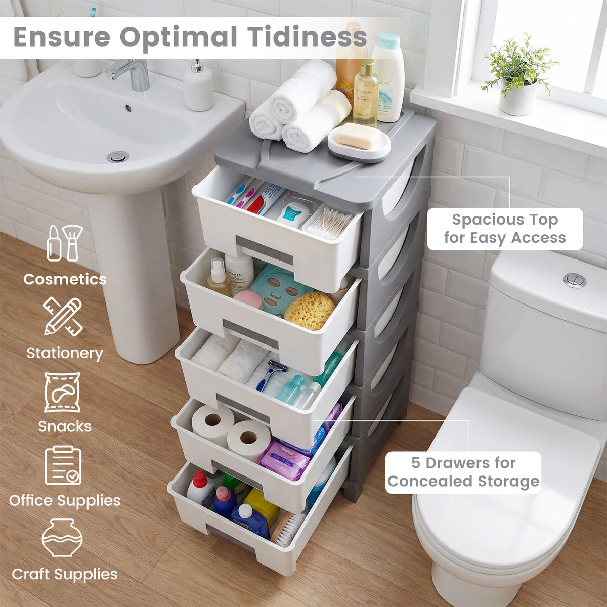 Plastic Storage Organizer, Compact Drawer Cabinet Side Table, Gray Dressers & Chests at Gallery Canada