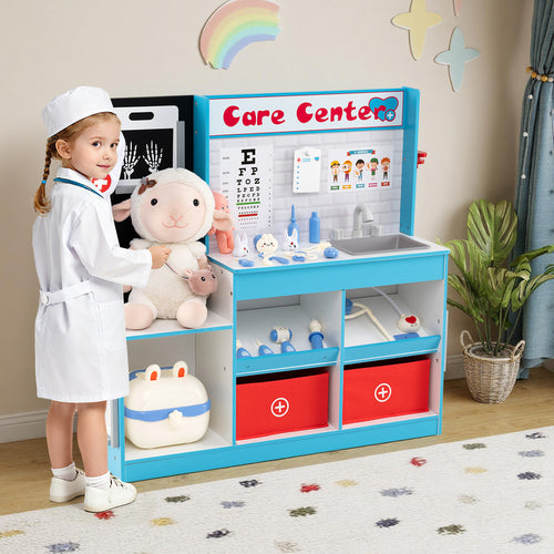 Play Doctor's Office Wood Medical Center Toy Set with Examine Region, Blue