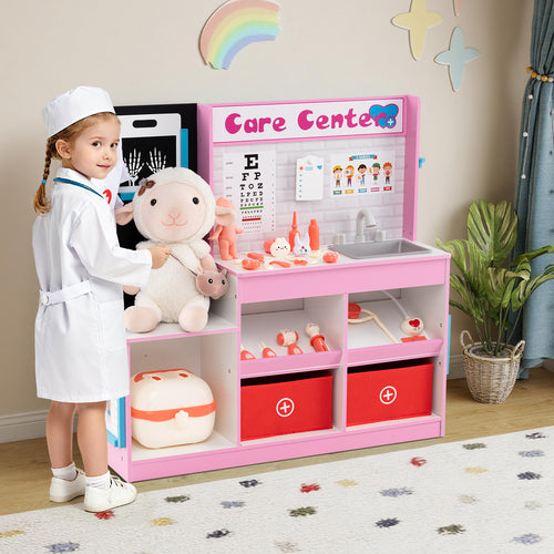 Play Doctor's Office Wood Medical Center Toy Set with Examine Region, Pink