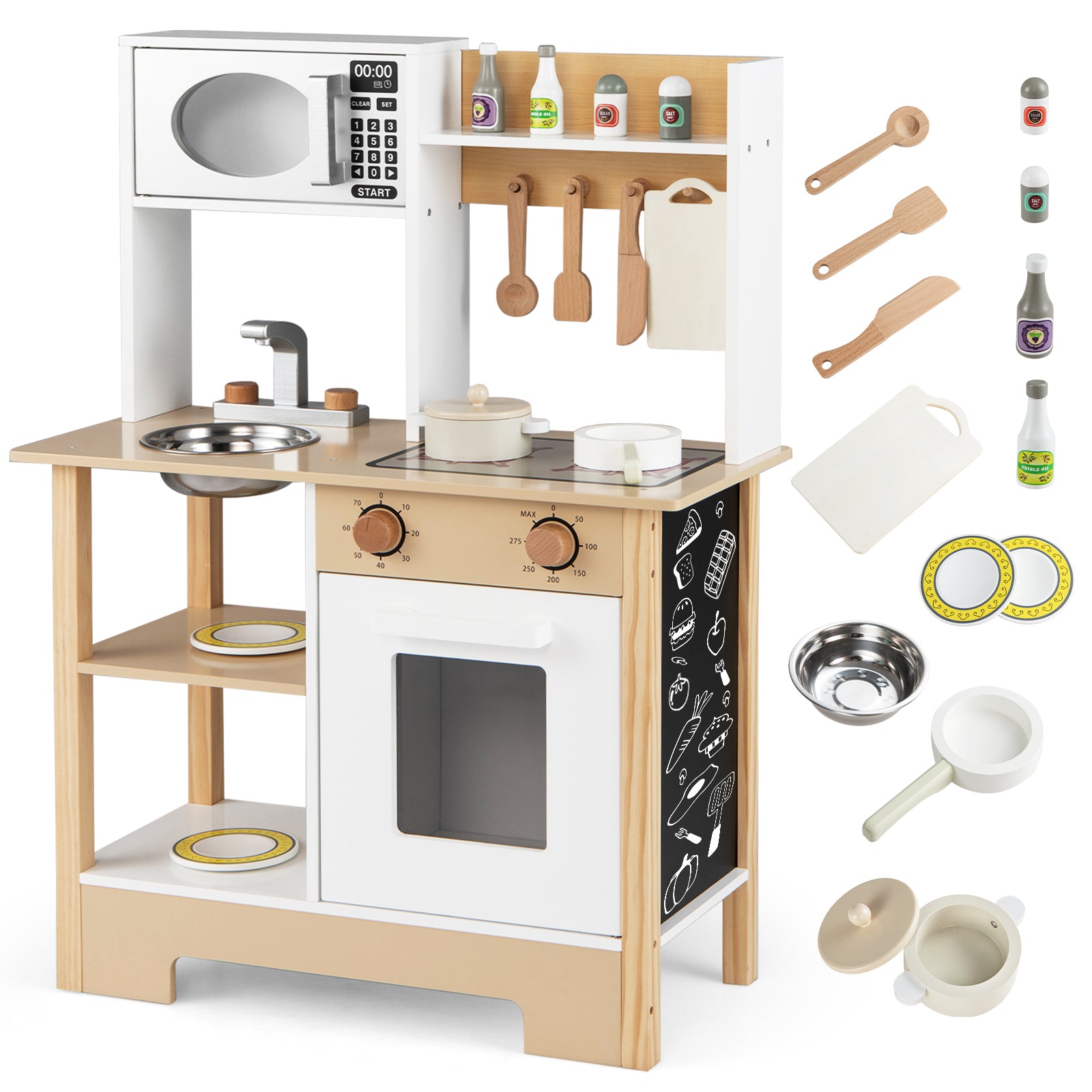Play Kitchen Wooden Toy Kitchen Playset with Chalkboard Birthday Gift for Kids Aged 3 +, White Play Kitchen Sets at Gallery Canada