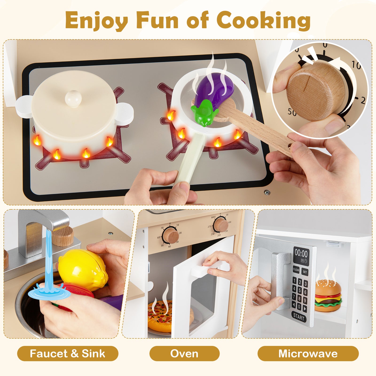 Play Kitchen Wooden Toy Kitchen Playset with Chalkboard Birthday Gift for Kids Aged 3 +, White Play Kitchen Sets at Gallery Canada