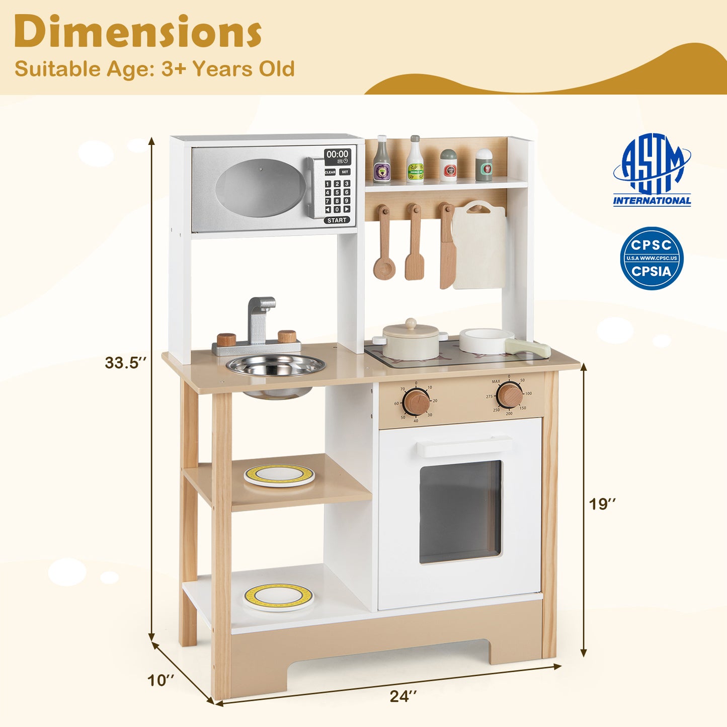 Play Kitchen Wooden Toy Kitchen Playset with Chalkboard Birthday Gift for Kids Aged 3 +, White Play Kitchen Sets at Gallery Canada