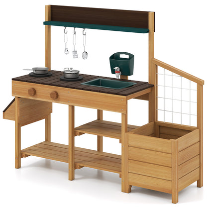 Kids Wooden Play Kitchen, Pretend Mud Kitchen, Brown Play Kitchen Sets at Gallery Canada