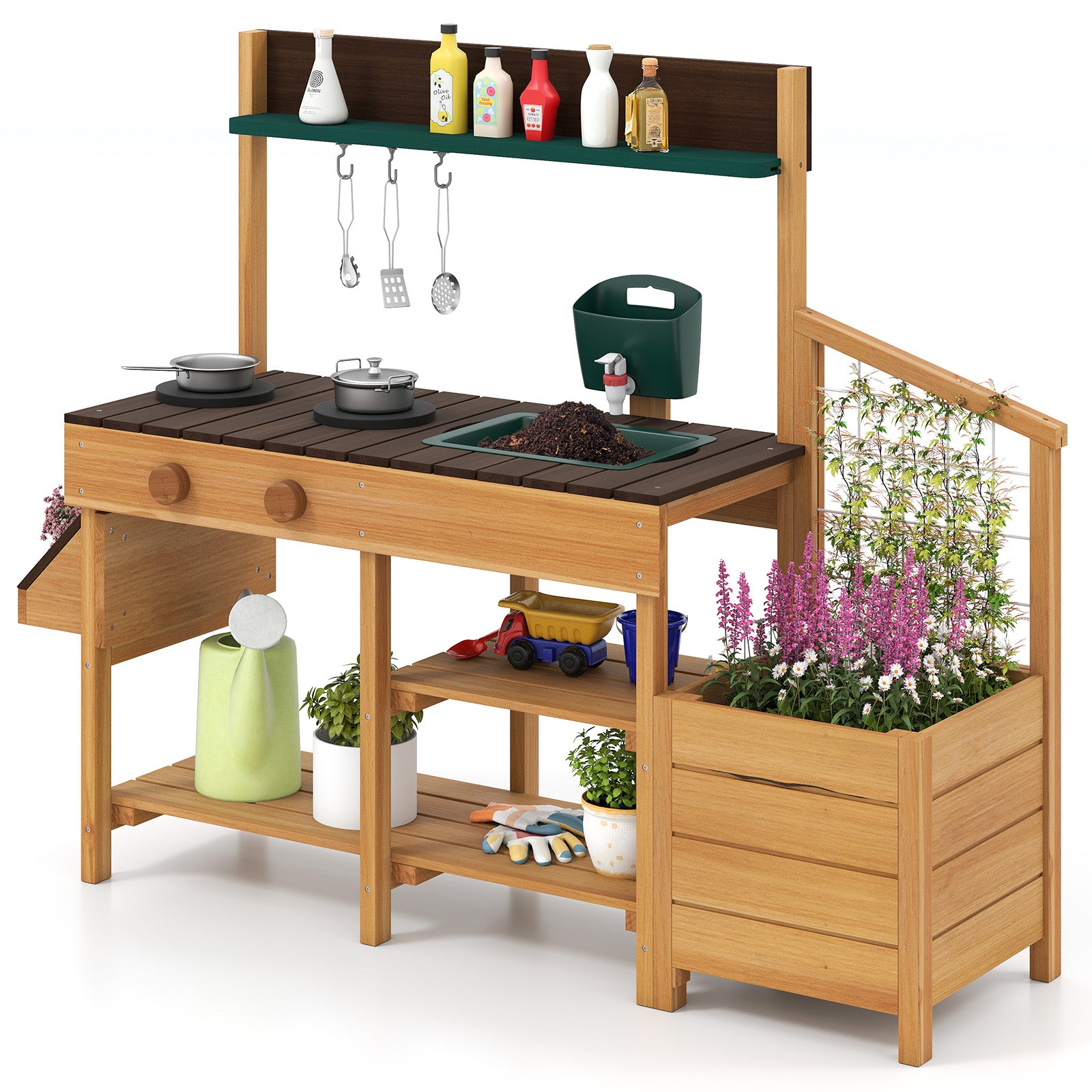 Kids Wooden Play Kitchen, Pretend Mud Kitchen, Brown Play Kitchen Sets at Gallery Canada
