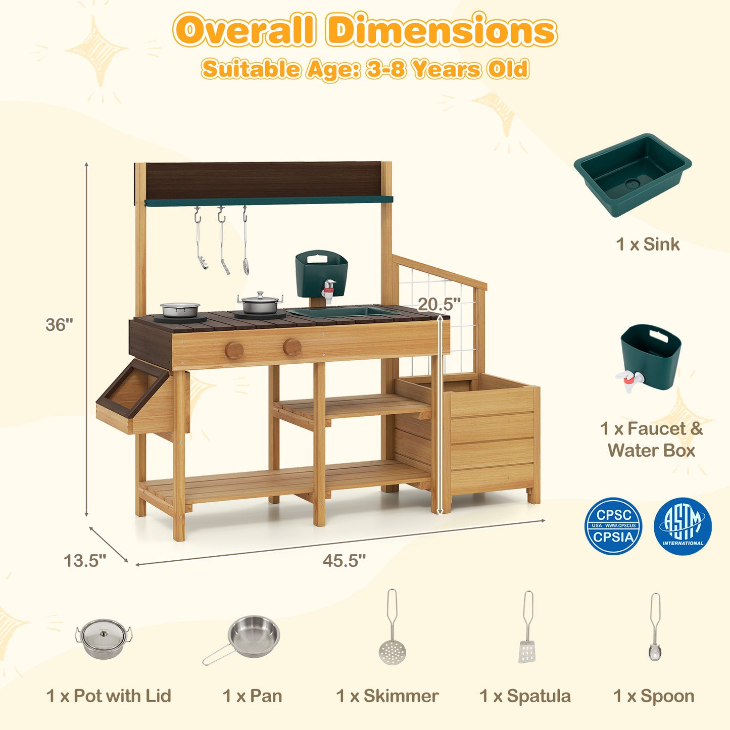 Kids Wooden Play Kitchen, Pretend Mud Kitchen, Brown Play Kitchen Sets at Gallery Canada