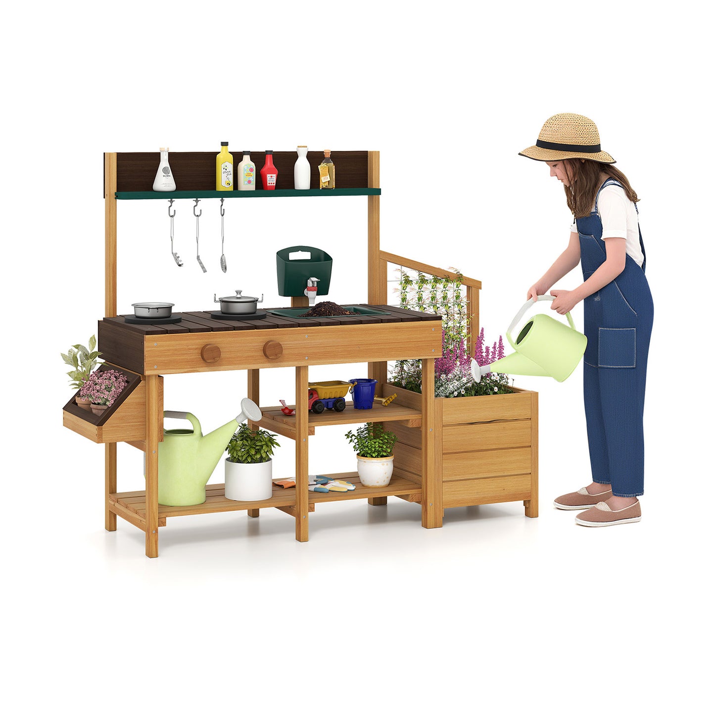 Kids Wooden Play Kitchen, Pretend Mud Kitchen, Brown Play Kitchen Sets at Gallery Canada