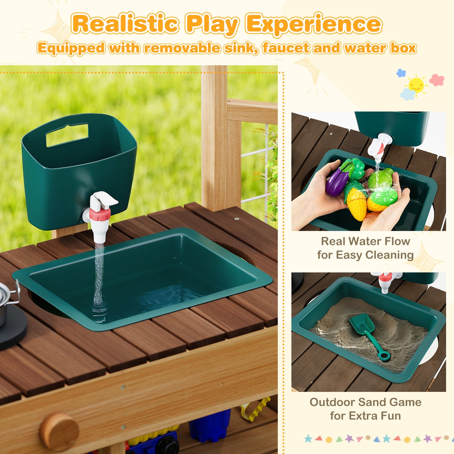 Kids Wooden Play Kitchen, Pretend Mud Kitchen, Brown Play Kitchen Sets at Gallery Canada
