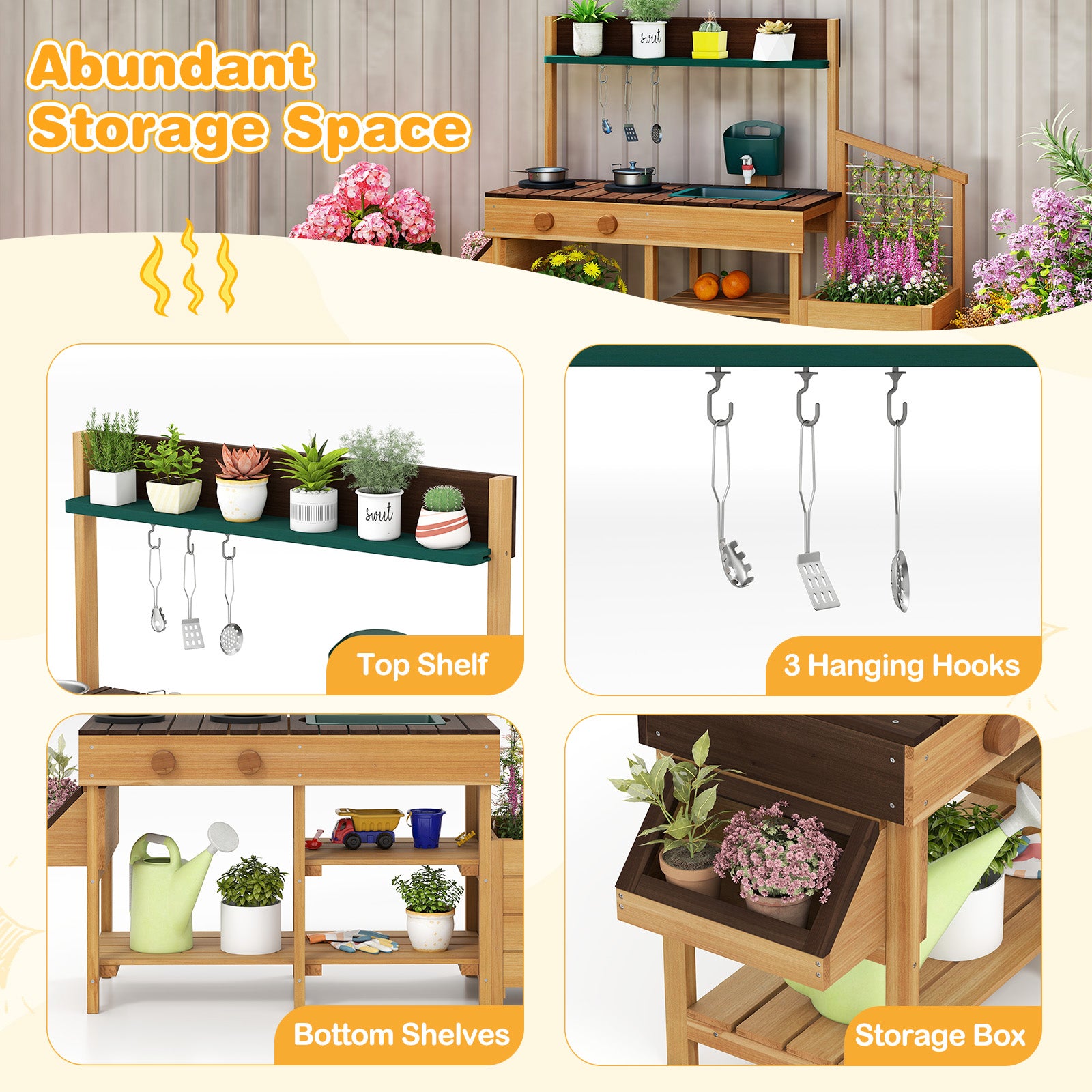 Kids Wooden Play Kitchen, Pretend Mud Kitchen, Brown Play Kitchen Sets at Gallery Canada