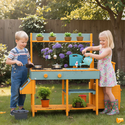 Wooden Play Kitchen For Kids, Pretend Mud Kitchen Playset, Yellow Play Kitchen Sets at Gallery Canada