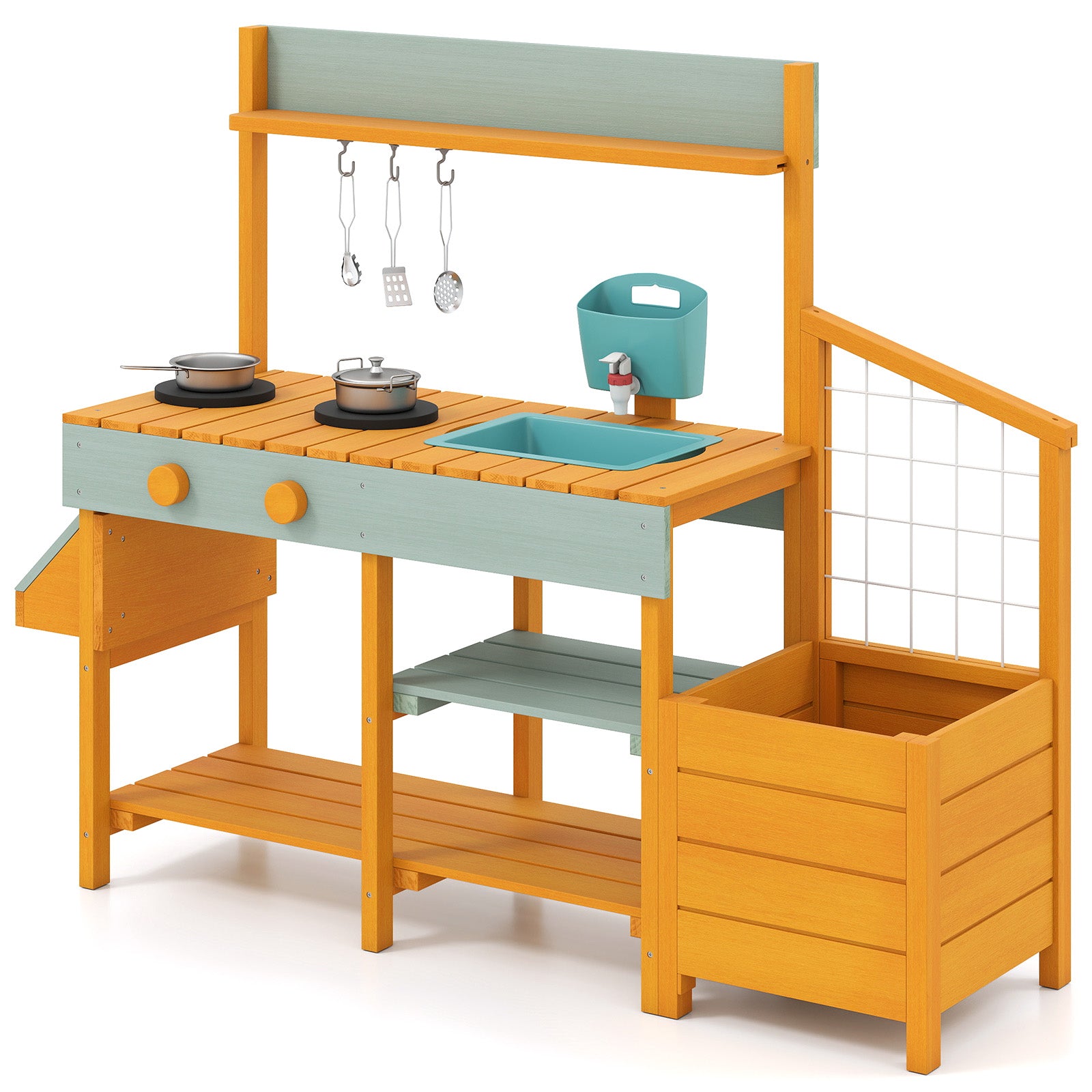 Wooden Play Kitchen For Kids, Pretend Mud Kitchen Playset, Yellow Play Kitchen Sets Yellow at Gallery Canada