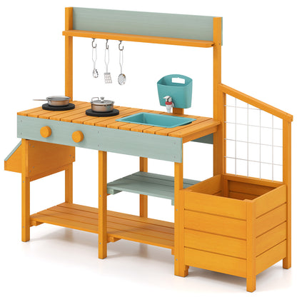 Wooden Play Kitchen For Kids, Pretend Mud Kitchen Playset, Yellow Play Kitchen Sets Yellow at Gallery Canada