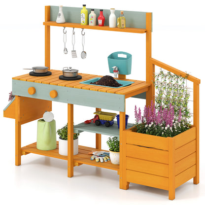Wooden Play Kitchen For Kids, Pretend Mud Kitchen Playset, Yellow Play Kitchen Sets at Gallery Canada