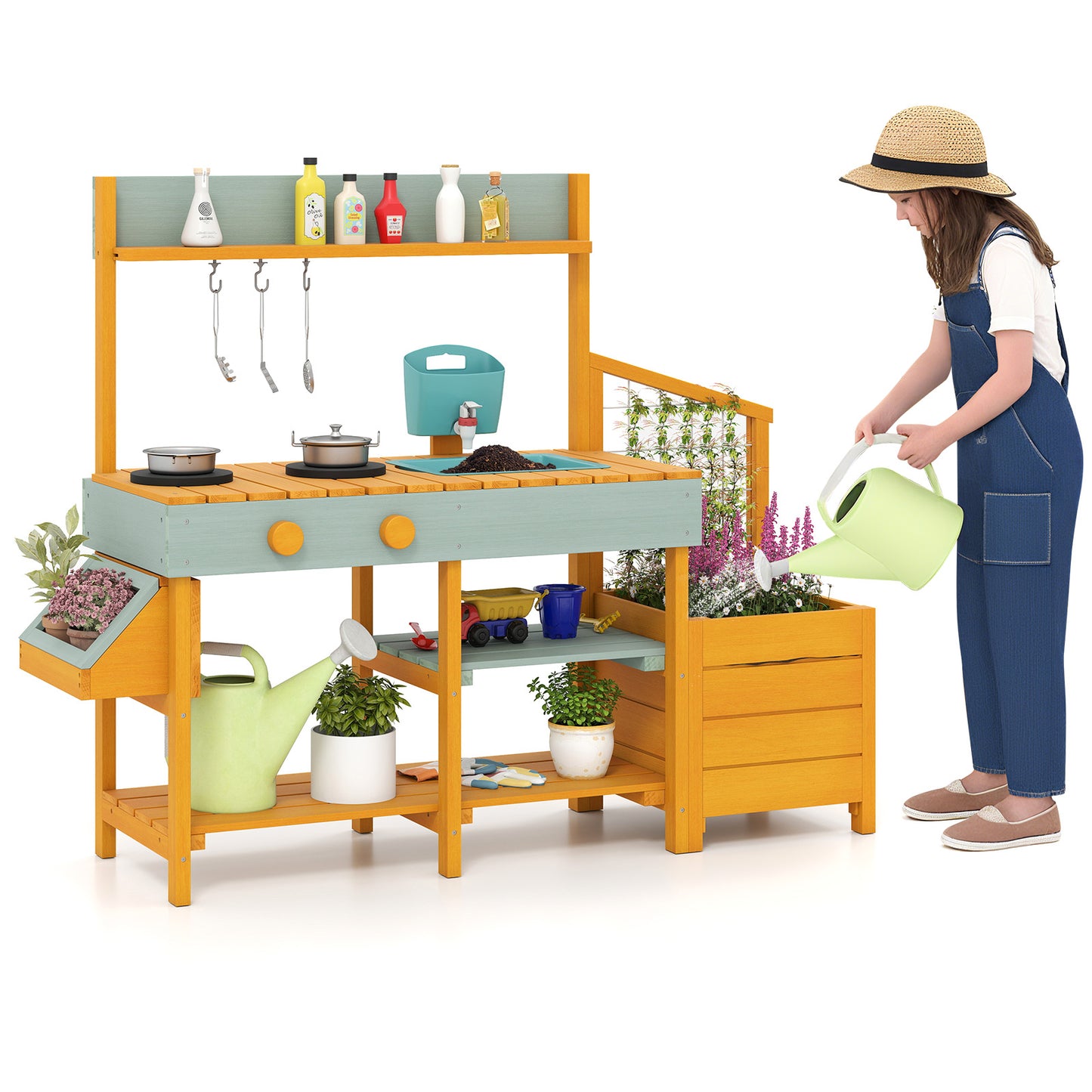 Wooden Play Kitchen For Kids, Pretend Mud Kitchen Playset, Yellow Play Kitchen Sets at Gallery Canada