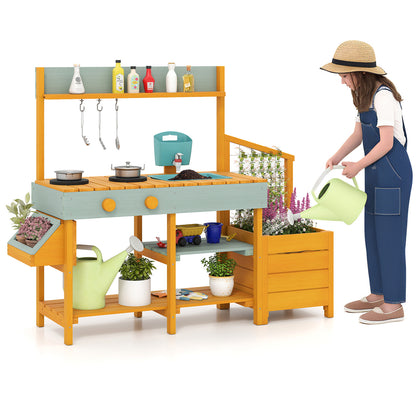 Wooden Play Kitchen For Kids, Pretend Mud Kitchen Playset, Yellow Play Kitchen Sets at Gallery Canada