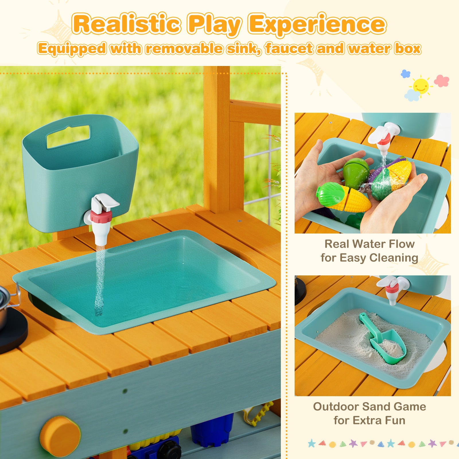 Wooden Play Kitchen For Kids, Pretend Mud Kitchen Playset, Yellow Play Kitchen Sets at Gallery Canada