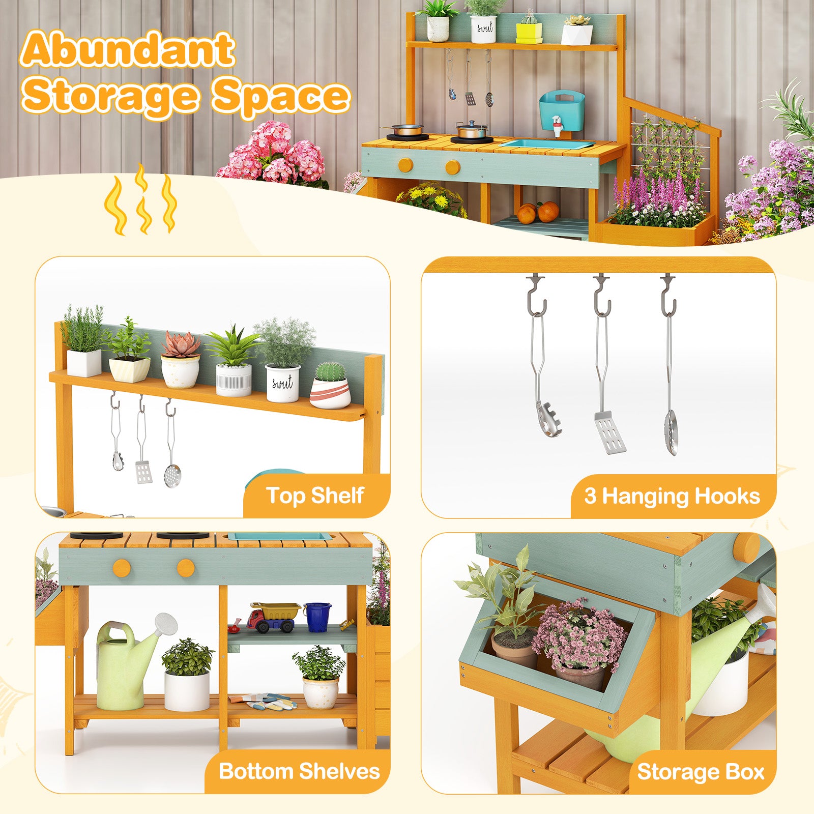 Wooden Play Kitchen For Kids, Pretend Mud Kitchen Playset, Yellow Play Kitchen Sets at Gallery Canada