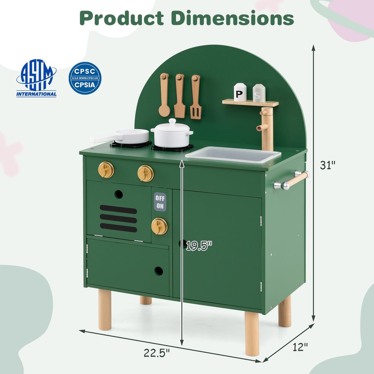 Kids Wooden Play Kitchen Set, With Stove Sink Microwave Oven, Green Play Kitchen Sets at Gallery Canada