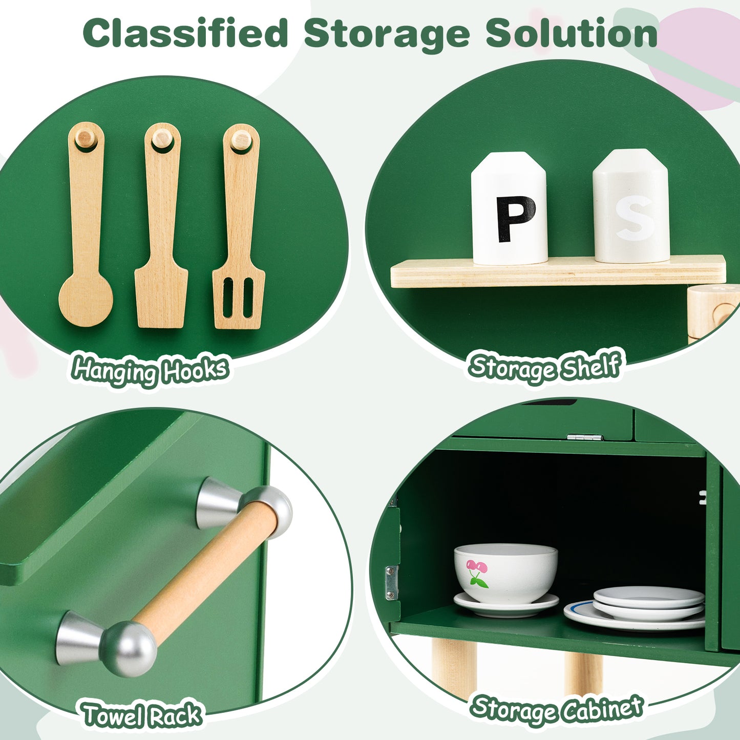 Kids Wooden Play Kitchen Set, With Stove Sink Microwave Oven, Green Play Kitchen Sets at Gallery Canada