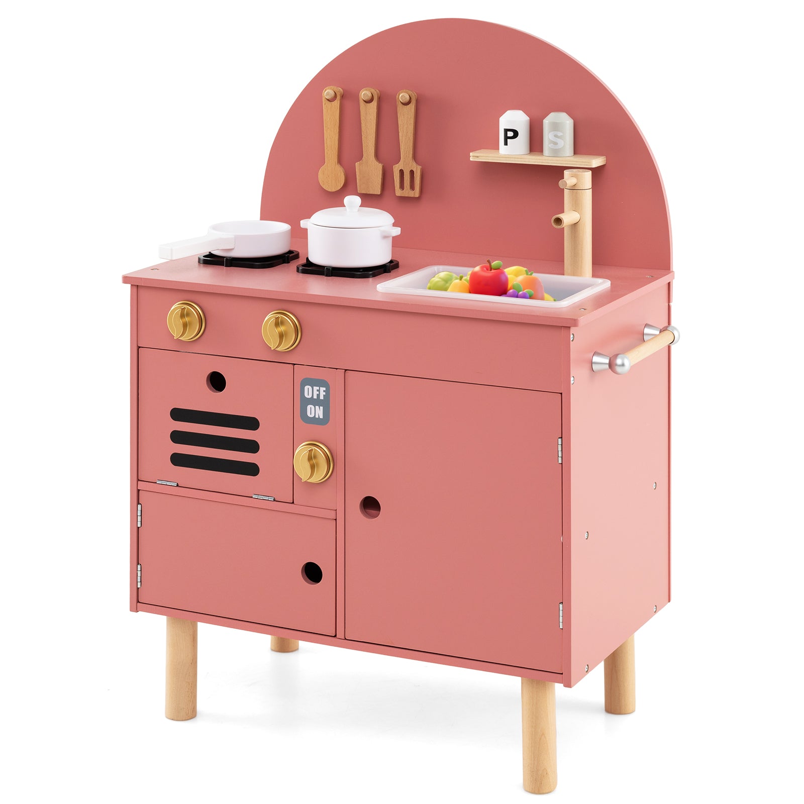 Kids Wooden Play Kitchen Set With Stove, Sink, Microwave, Oven, Pink Play Kitchen Sets at Gallery Canada