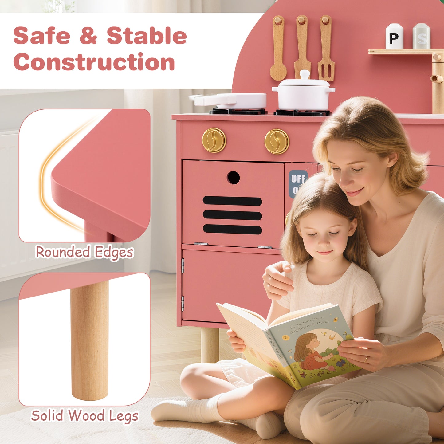 Kids Wooden Play Kitchen Set With Stove, Sink, Microwave, Oven, Pink Play Kitchen Sets at Gallery Canada