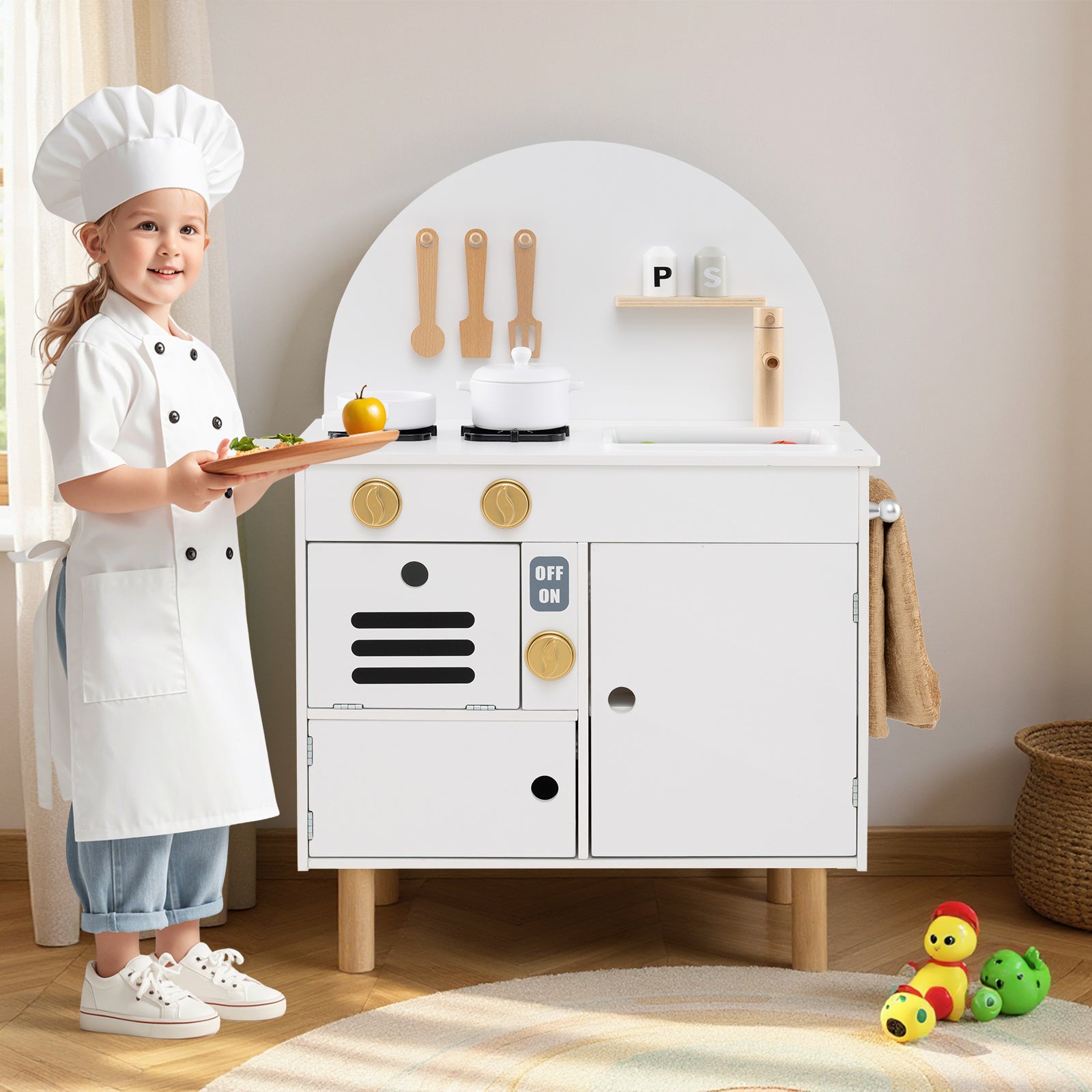 Kids Wooden Play Kitchen Set, White Play Kitchen Sets at Gallery Canada