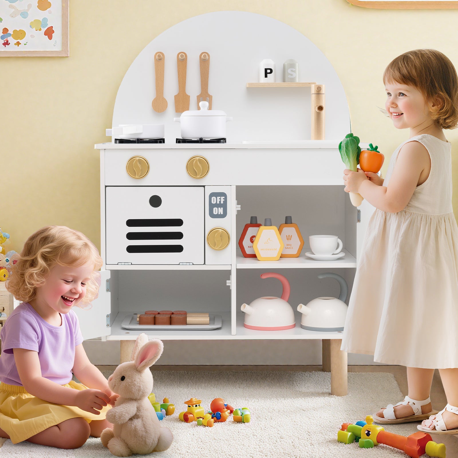 Kids Wooden Play Kitchen Set, White Play Kitchen Sets at Gallery Canada