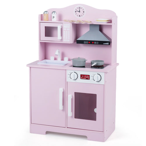 Play Kitchen For Kids Wooden Playset, Pink