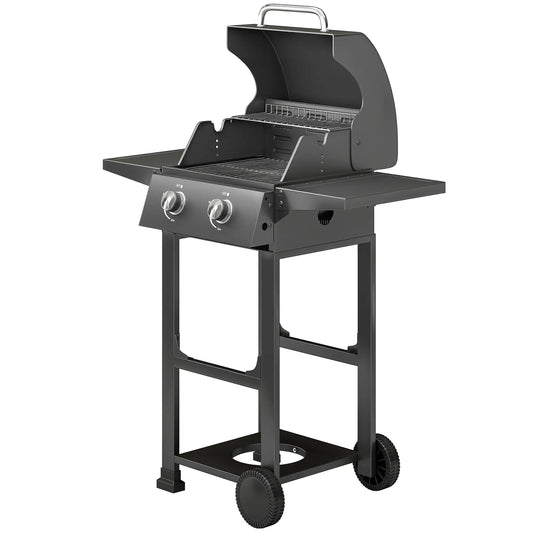 2 Burner Propane Gas Grill With Wheels, 18,400 BTU, Black