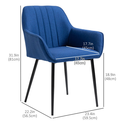 Dining Chairs Set of 2, Upholstered Linen Fabric, Metal Legs, Dark Blue