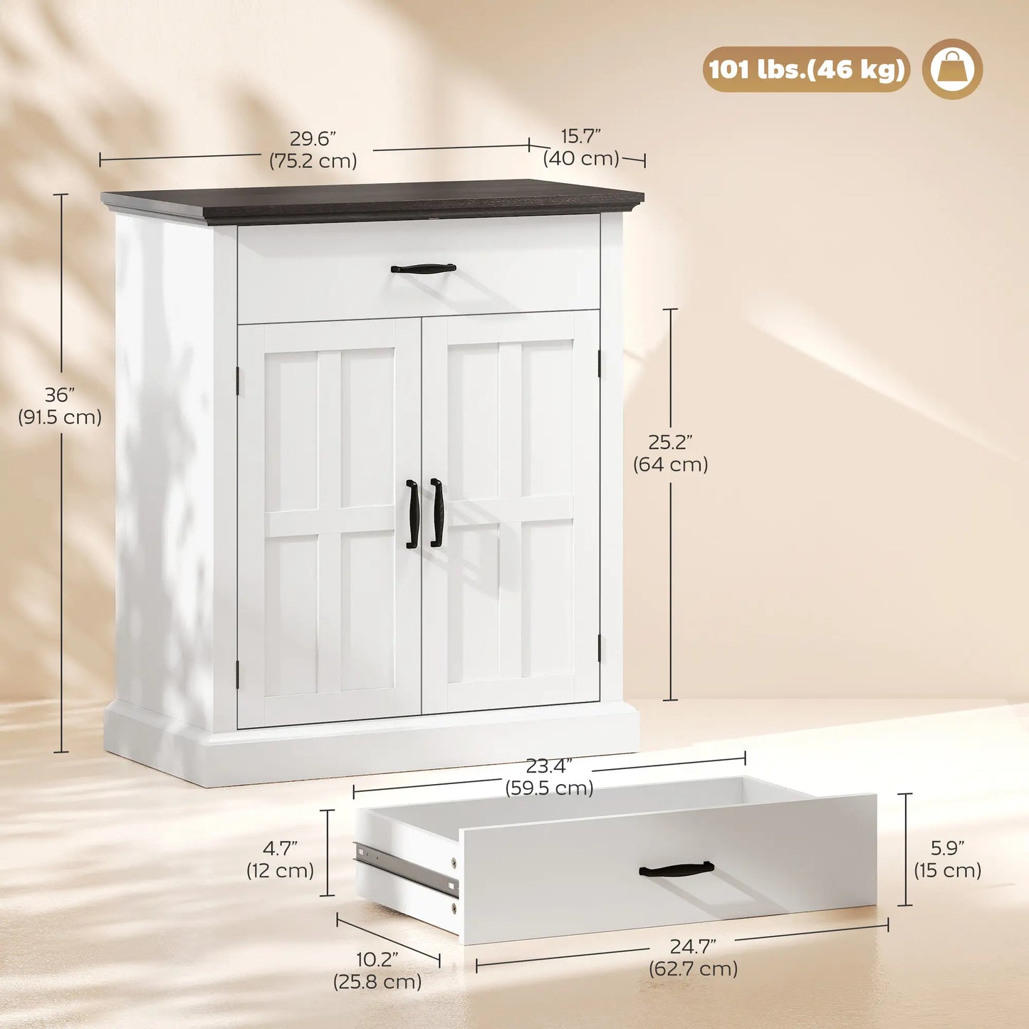Modern Sideboard Buffet, 2 Doors, Adjustable Shelf, White Bar Cabinets at Gallery Canada