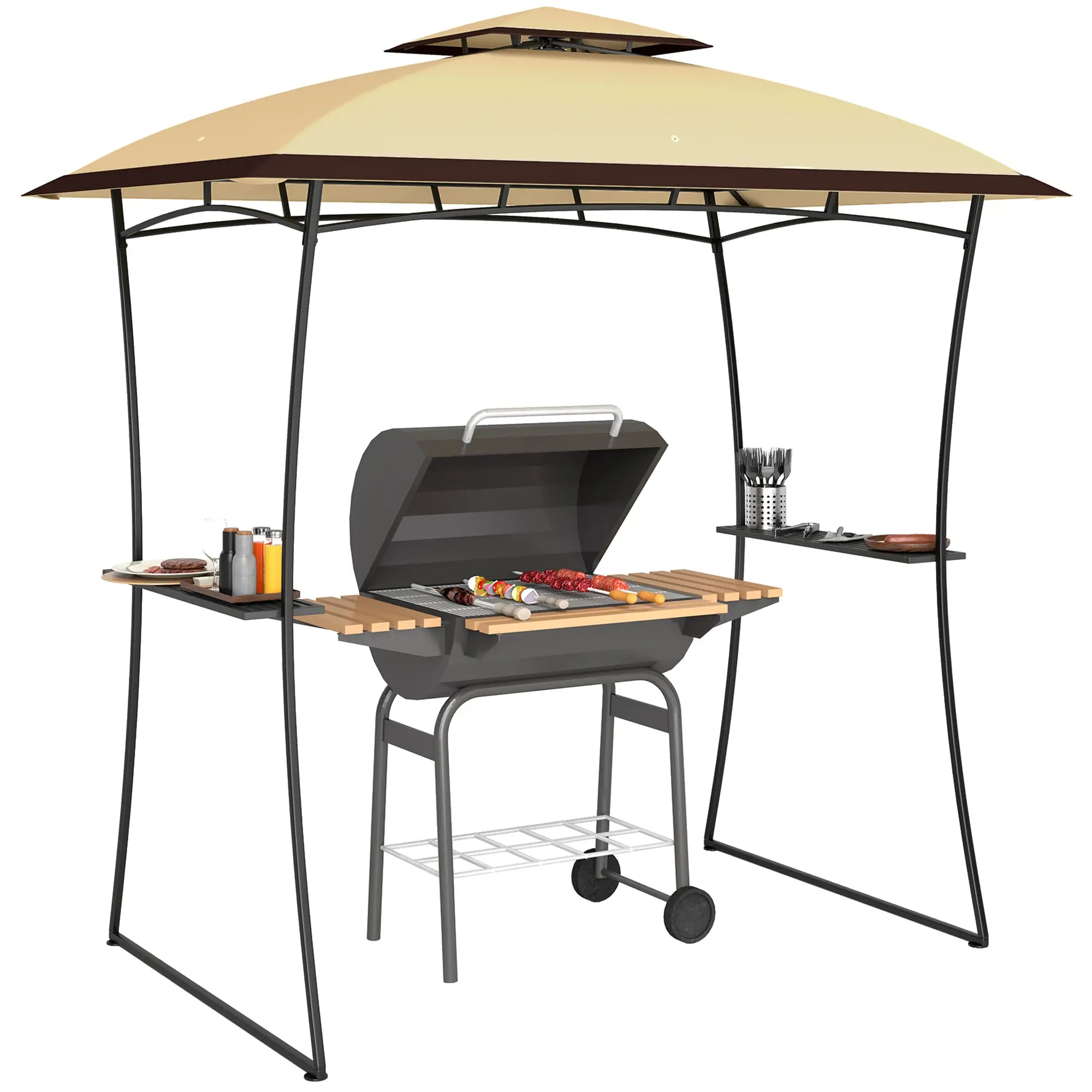 8' x 5' Outdoor Grill Gazebo, Double Tiered, Beige BBQ Grill Gazebos at Gallery Canada