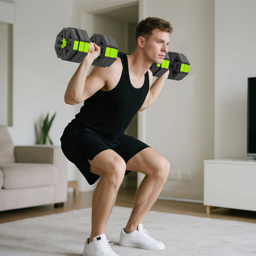 4-in-1 Adjustable Dumbbell Set, 66lbs, Green
