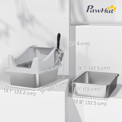 Stainless Steel Cat Litter Box, 17" x 13" x 10", Metal Scoop, Grey Cat Litter Box Enclosures at Gallery Canada