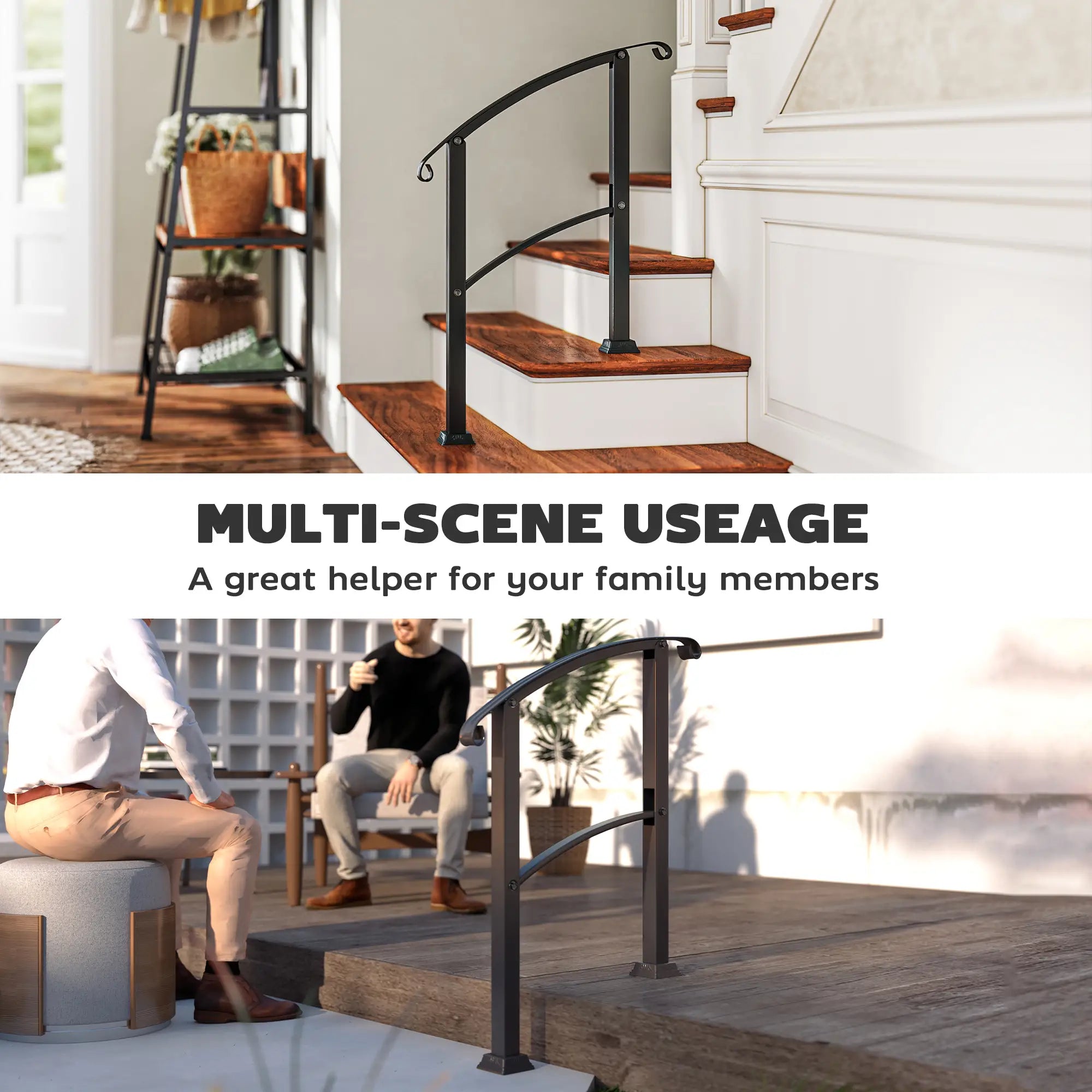 Outdoor Step Handrails, 1-3 Step, Metal Railing with Kit, Black Garden Decor at Gallery Canada