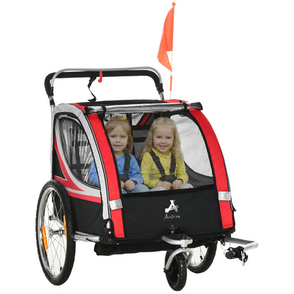 2 Seat Bike Trailer, Double Jogging Stroller, Handbrake, Red Kids Bike Trailers Red, Grey, Black, Silver at Gallery Canada
