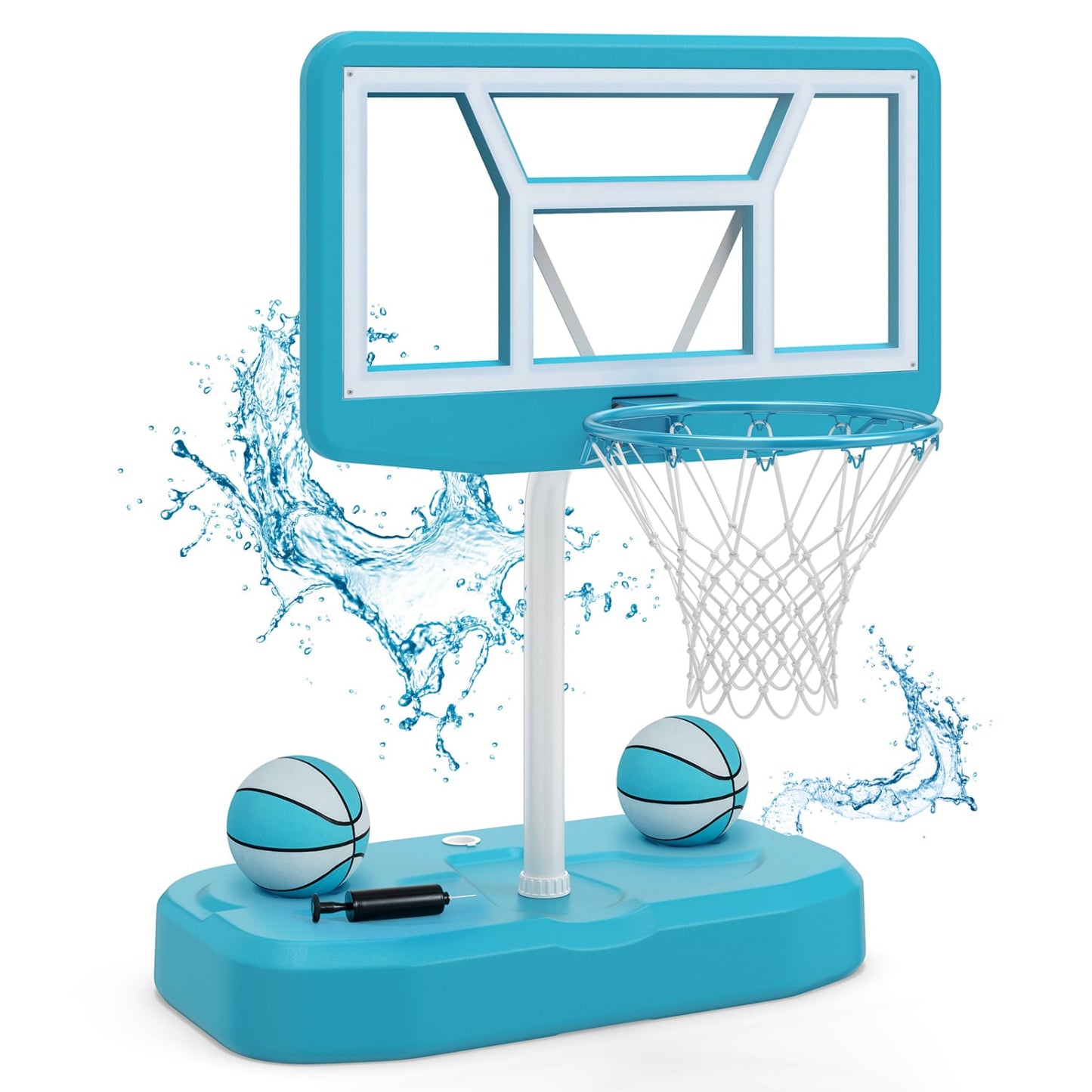 Pool Basketball Hoop Set, 2 Balls, Pump, Light Blue